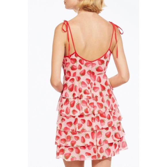 NEW EVA FRANCO rada tiered mesh mini dress in strawberry fields - Picture 2 of 2